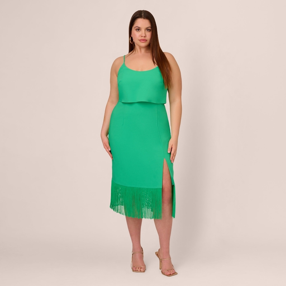 Adrianna Papell Green Sleeveless Midi Dress with Slit
